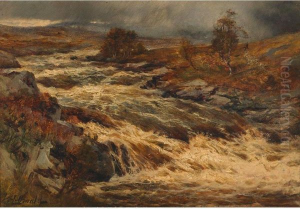 A Highland River Painted From Nature Oil Painting by John Hervey Oswald