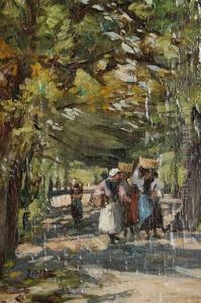 A Sketch For A Picture: Scheveningenfishwives Going To Market At The Hague Oil Painting by John Hervey Oswald