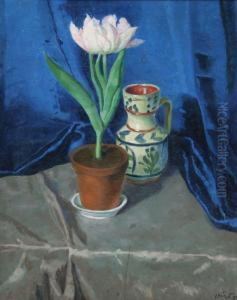 Feher Tulipanos Csendelet Oil Painting by Szirt Oszkar