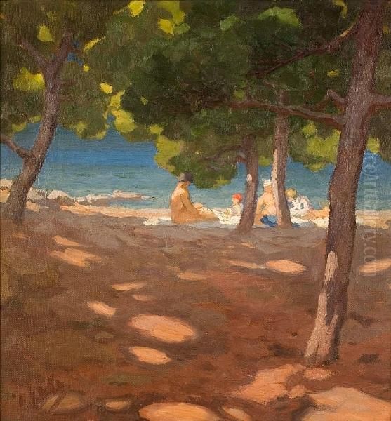 At The Beach Oil Painting by Nicholaos Othoneos