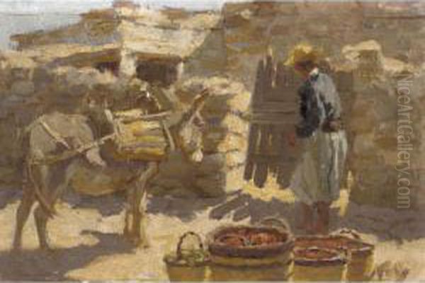 Going To Market Oil Painting by Nicholaos Othoneos