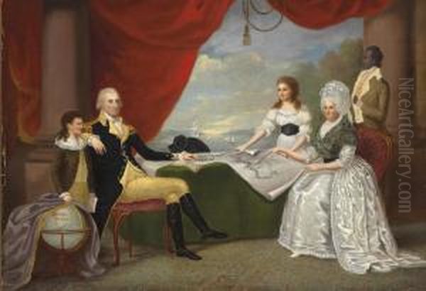 Washington And Family At Mt. Vernon Oil Painting by Bass Otis