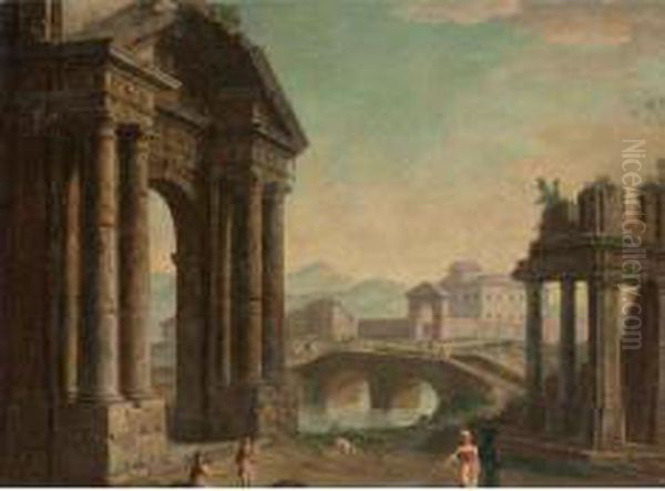 Capriccio Architettonico Oil Painting by Gaetano Ottani