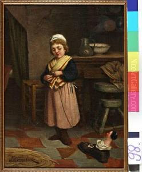 Aan 't Lijntje Houden Oil Painting by Jacobus Hermanus Otterbeek