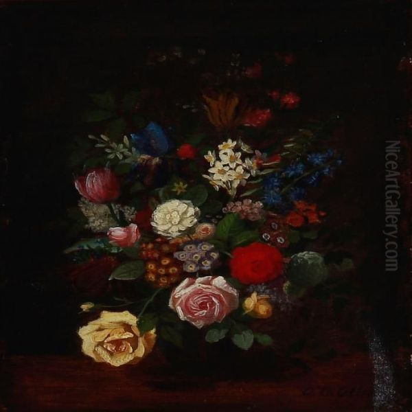 Still Life With Mixed Flowers In A Vase Oil Painting by Otto Didrik Ottesen