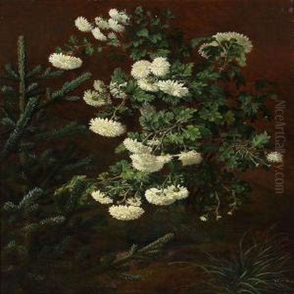 White Chrysanthemum Oil Painting by Otto Didrik Ottesen