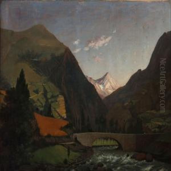 Scene From The Lyz Valley In The Pyrenees With The Spa St Oil Painting by Otto Didrik Ottesen