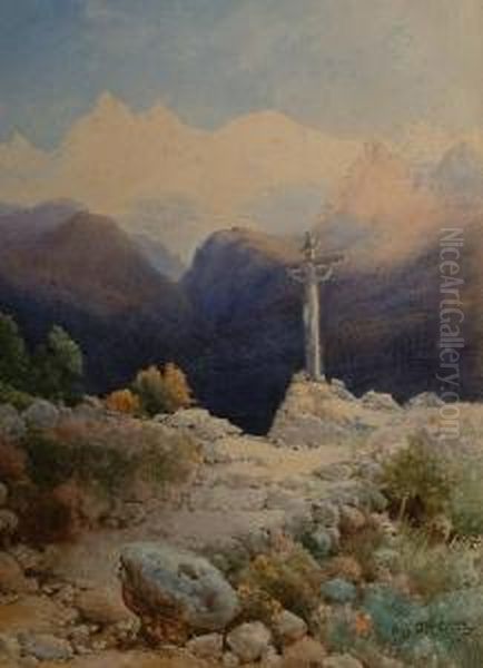 A Shrine On The Mountain Pass. Oil Painting by Benjamin John Ottewell