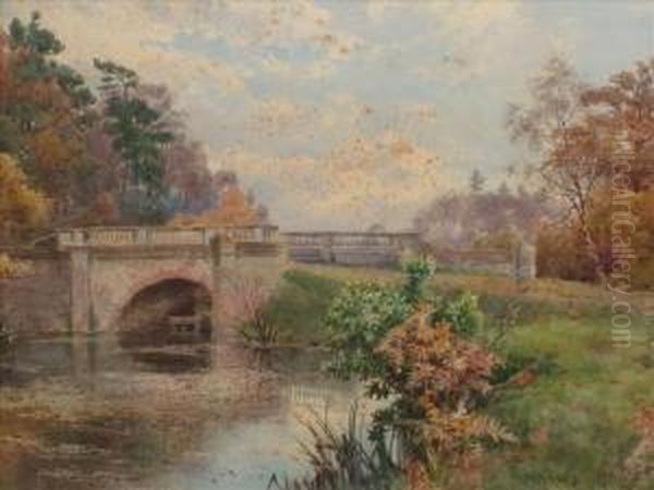 A Viewof A Bridge Oil Painting by Benjamin John Ottewell