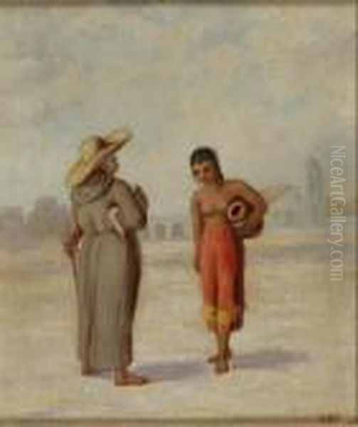 Priest And California Indian Girl Oil Painting by George Martin Ottinger