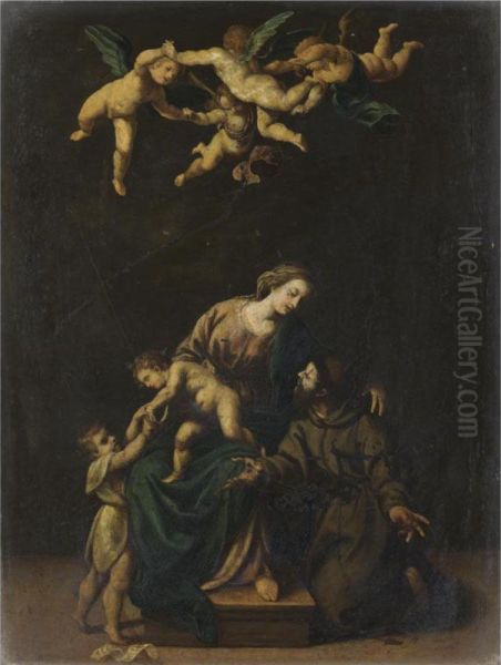 Madonna Col Bambino, San Giovannino E San Francesco Oil Painting by Pasquale Ottino