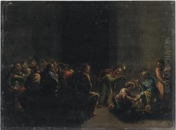 Christ Washing The Feet Of The Disciples Oil Painting by Pasquale Ottino