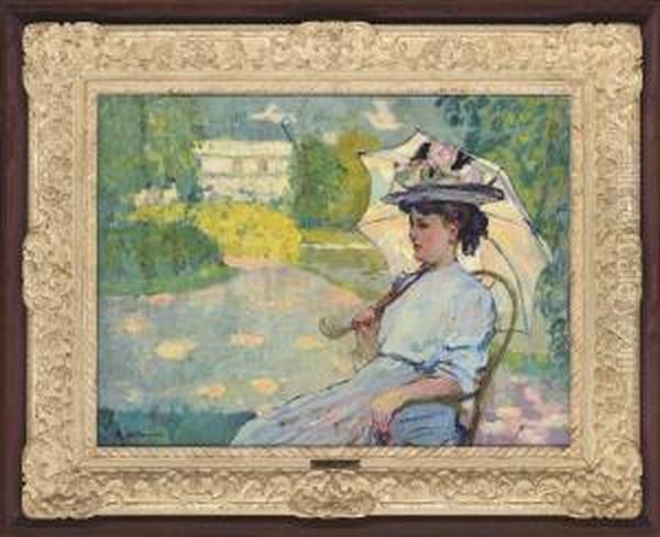 Lady With A Parasol Oil Painting by Henri Ottman