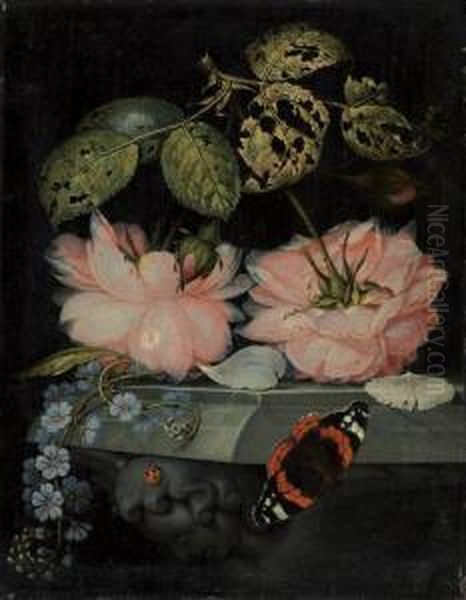 Stilleben Mit Rosen Und Vergissmeinicht Oil Painting by Elliger D. A Ottmar