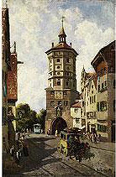 Das Augsburger Wertach-bruckentor Oil Painting by Ruppert Otto Von