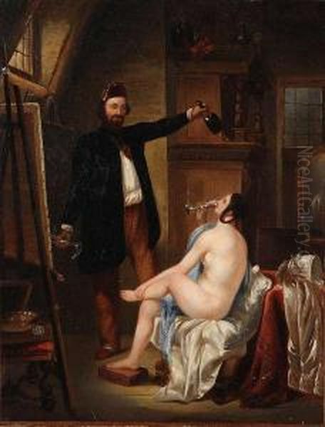 Kunstenaar En Model In Atelier Oil Painting by Ferdinand de Braekeleer