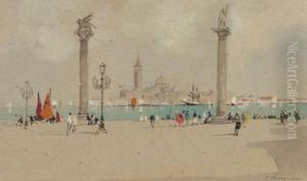 View Of Venice; And Four Companion Drawings Oil Painting by Francois Oudin