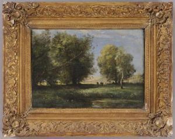 Cattle In A Sunny Meadow Oil Painting by Achille Francois Oudinot