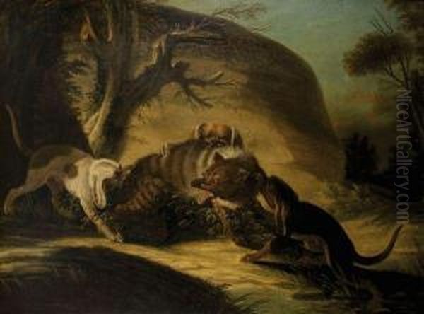 Un Loup Attaque Par Des Chiens Oil Painting by Jacques Charles Oudry