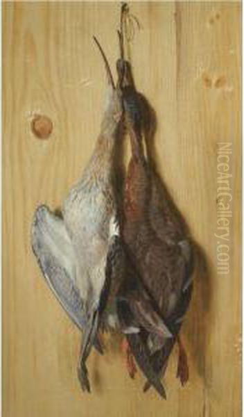 A Still Life Of A Duck And A Wader Suspended From A Nail Oil Painting by Jacques Charles Oudry