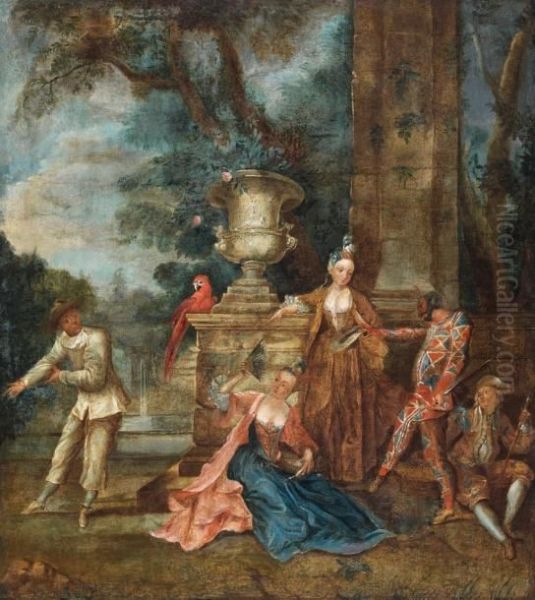 Scene Du Theatre Italien Oil Painting by Jean-Baptiste Oudry