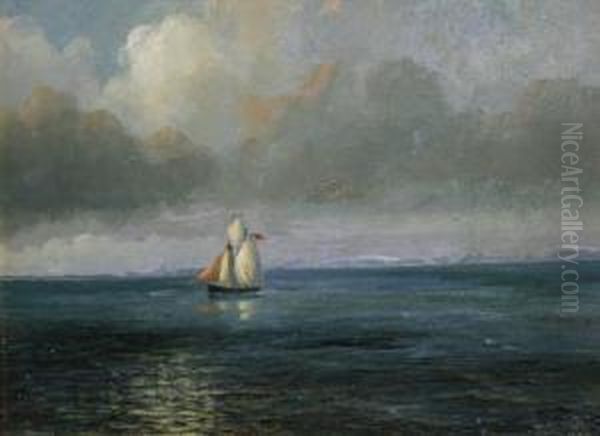 Vessel In Full Sail Off The Jersey Coast Oil Painting by Philip John Ouless