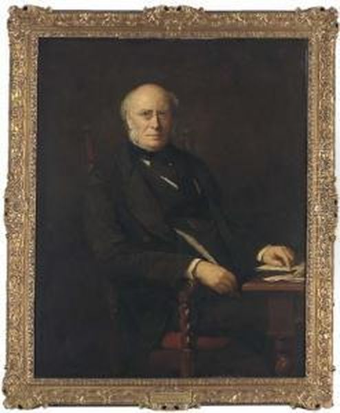 Portrait Of George William Lovell, Seated At His Desk,three-quarter Length Oil Painting by Walter William Ouless