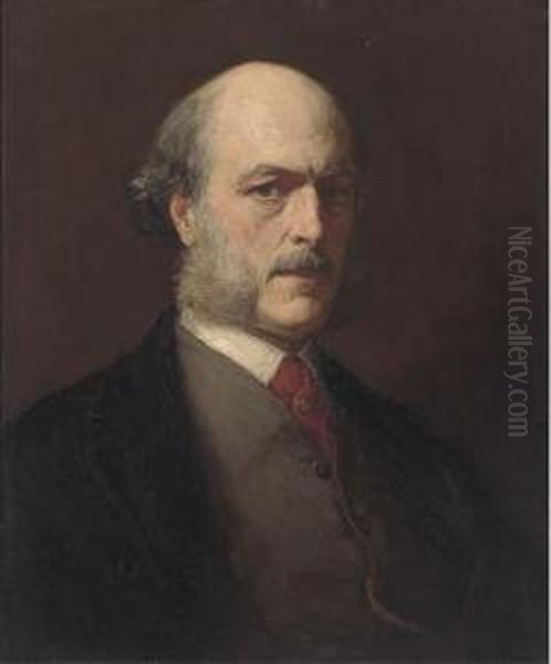 Portrait Of Sir William Frederick Pollock, Bust-length, In A Dark Coat And Red Stock Oil Painting by Walter William Ouless