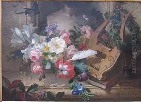 Stilleven Met Bloemen. Oil Painting by Alphonse A. Ouri