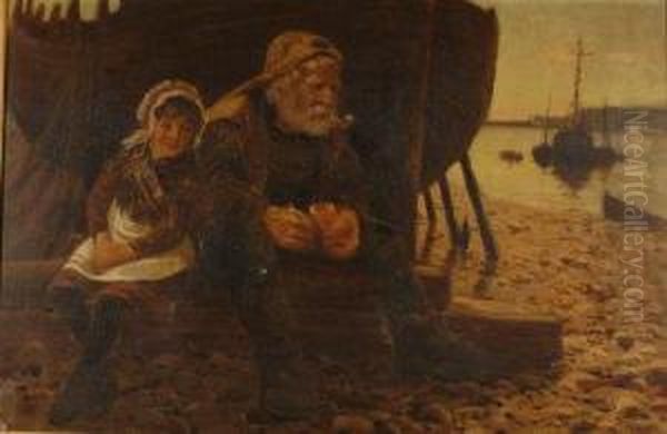 An Elderly Fisherman And A Young Girl Oil Painting by Buckley Ousey