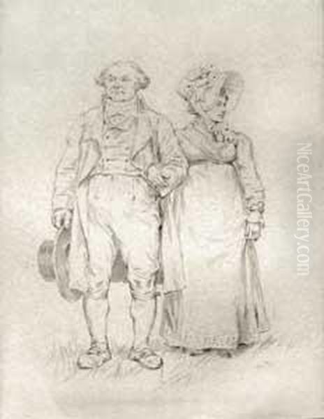 Couple En Costume D'epoque. Mine Deplomb Oil Painting by Pierre Outin