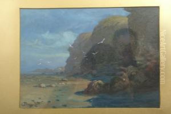 Beach And Cliffs At High Tide Oil Painting by George Outram