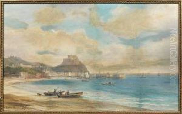 Grouville, Le Petit Port De Gorey Avec La Fortersse Du Mont Orgueil Oil Painting by Pierre Justin Ouvrie