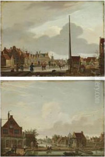 A View Of The Overtoom, Amsterdam, In Winter Oil Painting by Isaak Ouwater