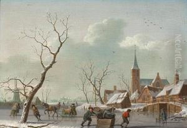 A View Of A Village In Winter Oil Painting by Isaak Ouwater