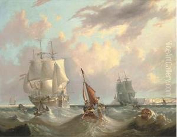 A Three-masted Dutch Merchantman Oil Painting by F.W. Ovenden