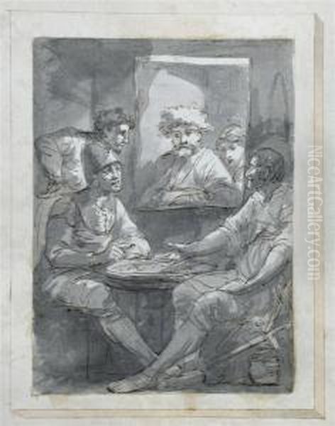 Two Soldiers Seated At A Table Oil Painting by Jurgen Ovens