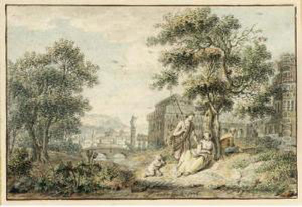 A) Peasants And A Cart On A Path Near A Farm by Leendert Overbeek