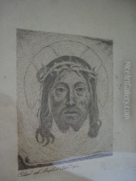 A Pen And Ink Drawing Of Christ's Head, Dated1764 Oil Painting by Antoon Overlaet