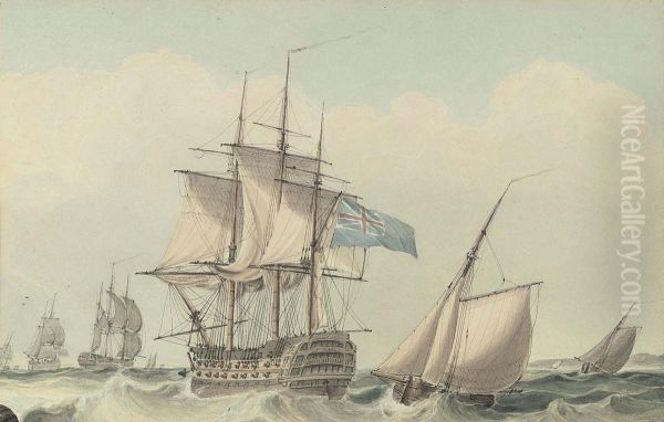 Warships And Other Shipping In The Channel Oil Painting by Samuel Owen