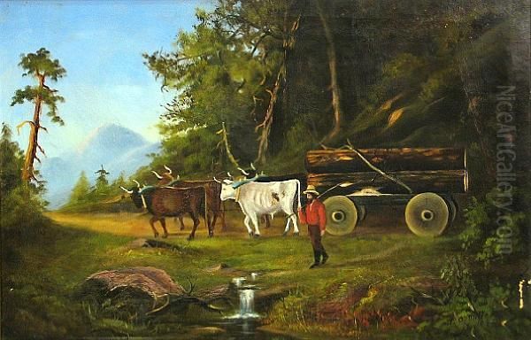 Lumbering In Tuolumne, California Oil Painting by Thomas Oxley Miller