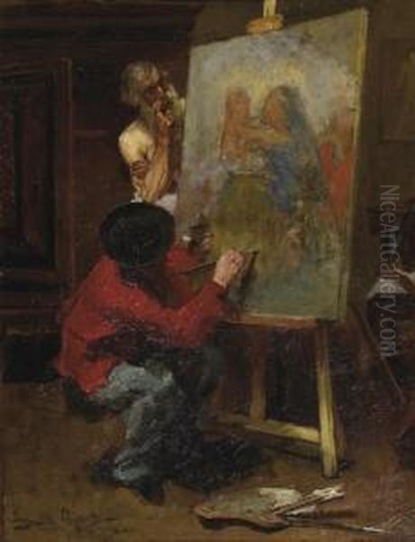 An Allegory Of Time: The Artist In His Studio Oil Painting by David Oyens