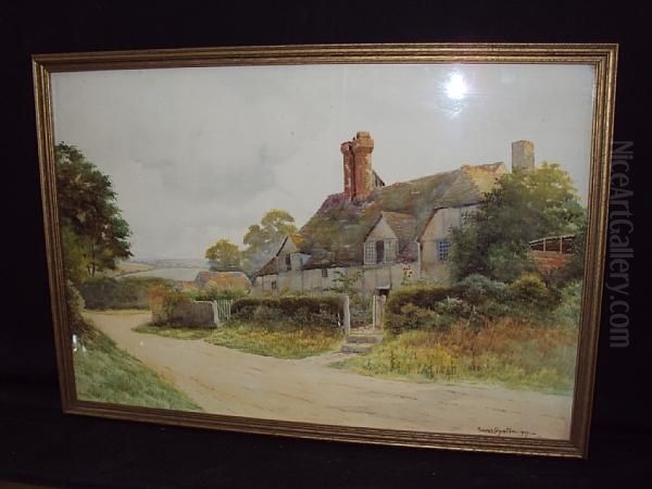 Old Cottages At Eashing Village, Neargodalming Oil Painting by George Oyston