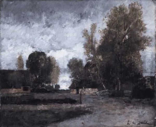 Barbizon Landscape, About 1873 Oil Painting by Laszlo Paal