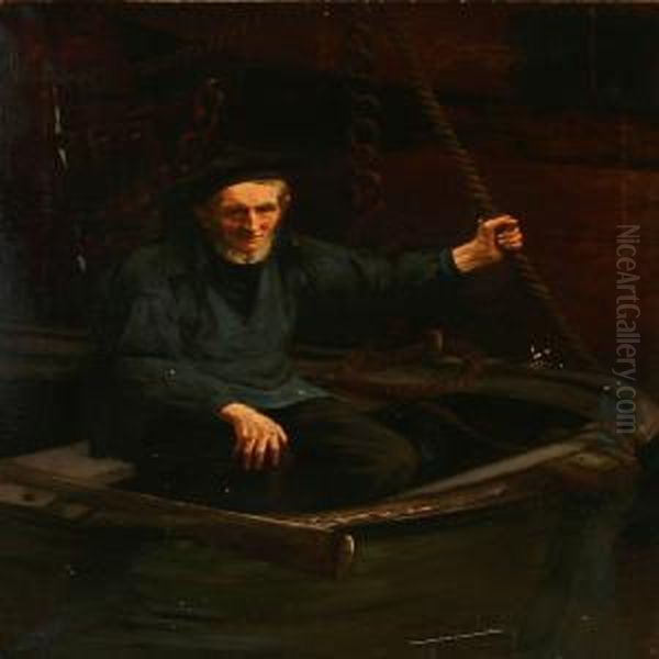 A Fisherman In A Rowboat Oil Painting by Hermann Pabst