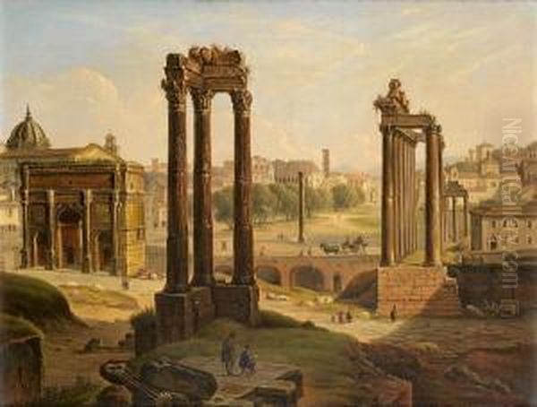 A View Of The Roman Forum From The Capitoline Hill Looking North Oil Painting by Michelangelo Pacetti