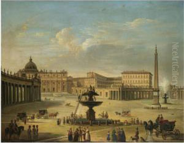 Roman View Of Saint Peter's Oil Painting by Michelangelo Pacetti