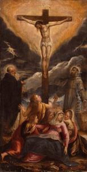 Cristo Crocifisso Tra San Domenico E San Francesco Oil Painting by Francesco Pacheco