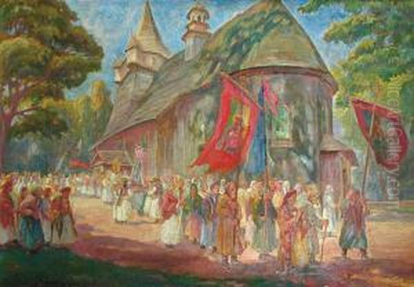 La Procession Oil Painting by Stanislaw Paciorek