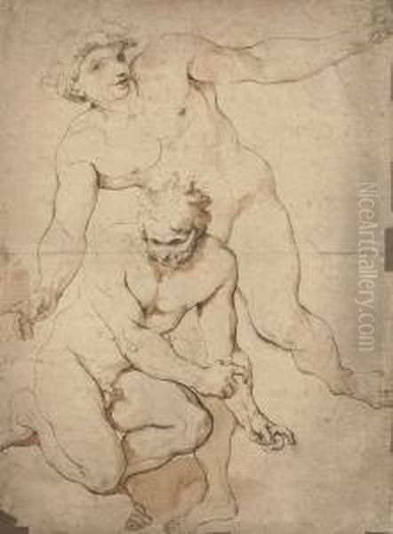 Two Male Nudes Oil Painting by Paolo Pagani Castello Valsolda